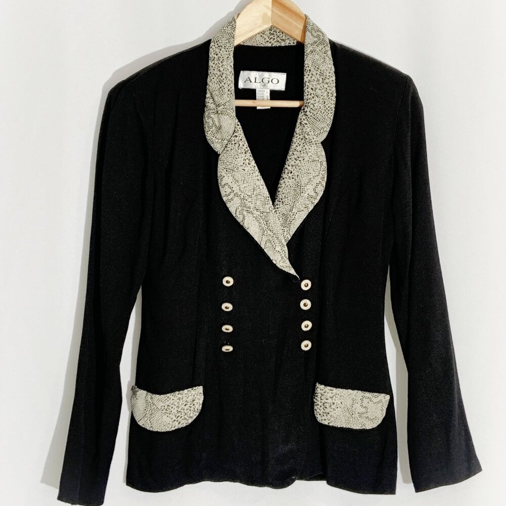 Vintage BLACK BLAZER with Contrasting Snake Print Fabric / size Small - Medium
